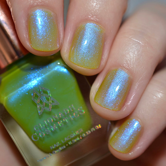 Close up shot of nails done with Myrrh Nail Lacquer on fair skin tone.