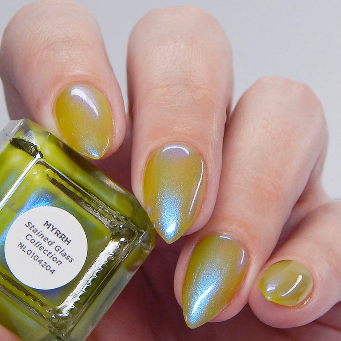 Close up shot of nails done with Myrrh Nail Lacquer on fair skin tone.