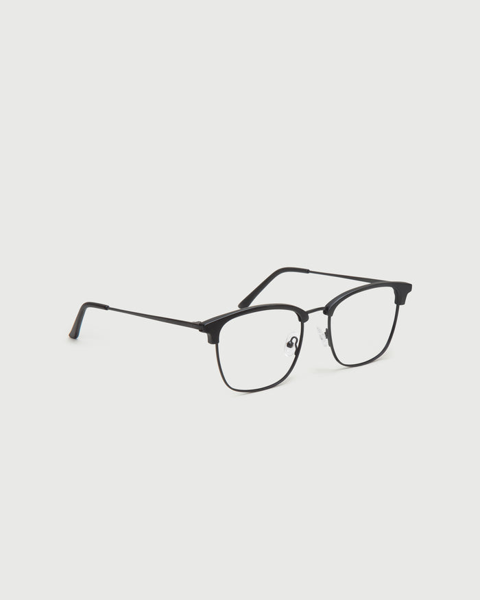 Charcoal::Nash Eyeglasses browline black plastic front diagonal