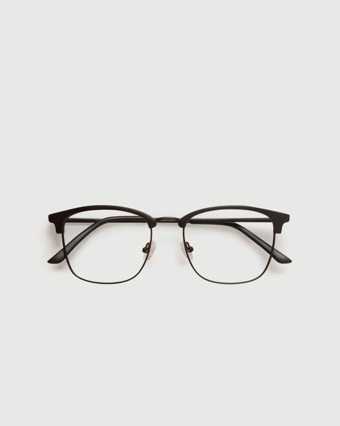 Charcoal::Nash Eyeglasses browline black plastic top