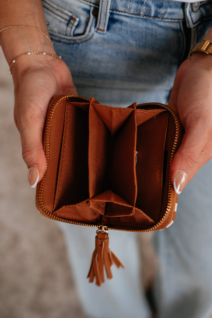Never On Schedule Checkered Wallet - Cognac