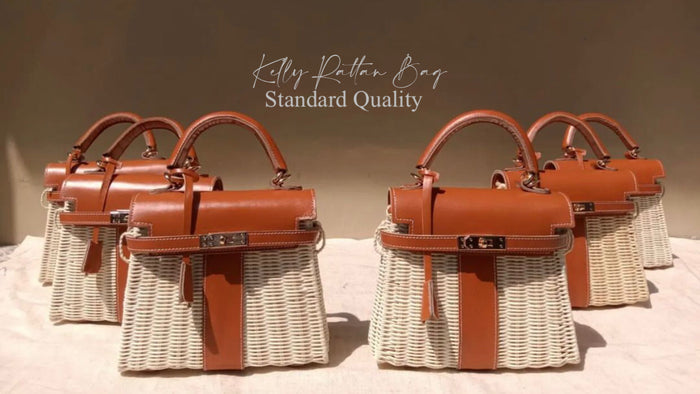 Handmade wicker purse for women tote bag with brown leather straps by Travellers Hat Boutique