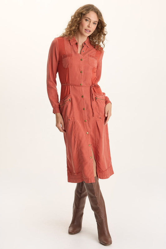 XCVI Oksana Twill/Jersey Snap-Up Midi Dress