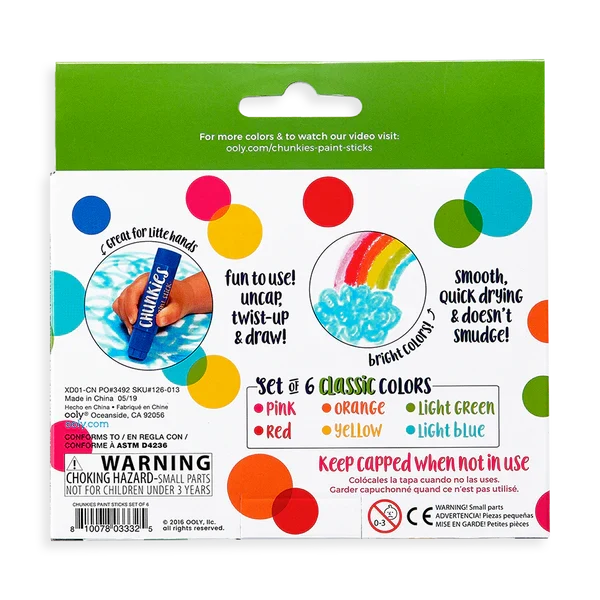 Ooly Chunkies: Paint Sticks Classic Pack (Set of 6)
