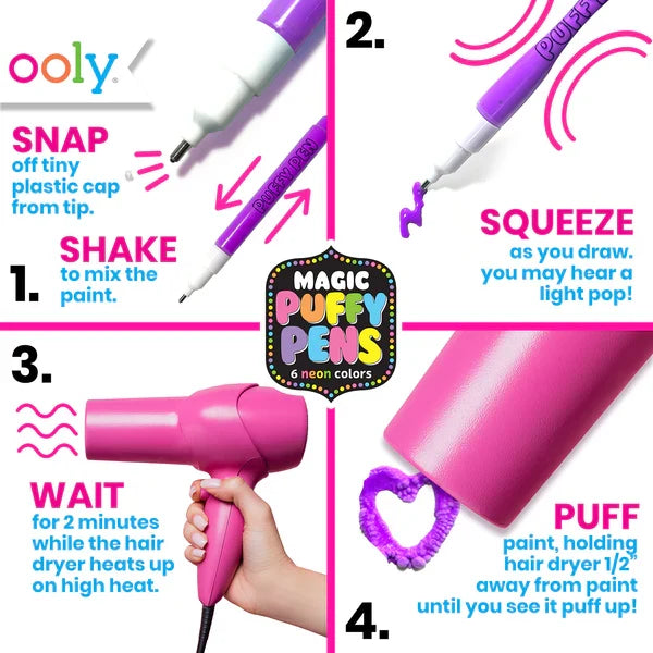 Ooly Magic Puffy Neon Pens (Set of 6)