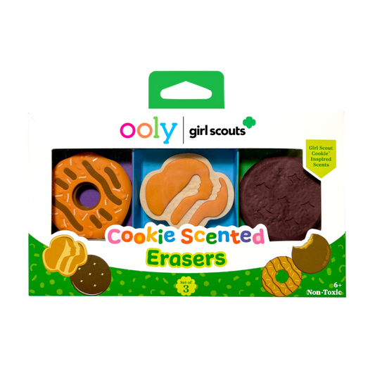 Front of packaging of OOLY x Girl Scouts Cookie Scented Erasers