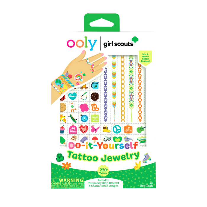 Front of packaging of OOLY x Girl Scouts DIY Temporary Tattoo Jewelry