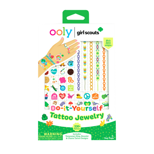 Front of packaging of OOLY x Girl Scouts DIY Temporary Tattoo Jewelry