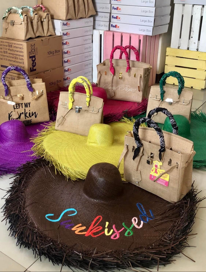 Woven Hat with Burlap Birkin