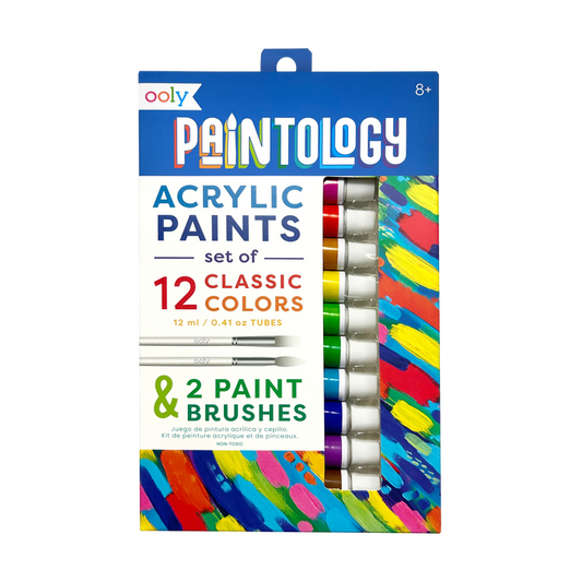 Front of packaging of OOLY Paintology Acrylic Paint Set - Classic Colors