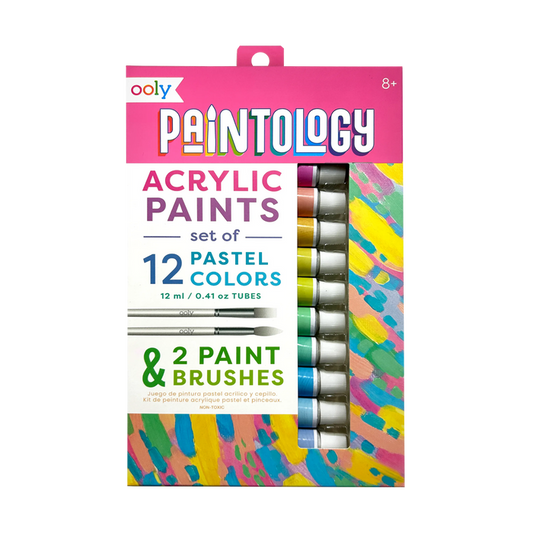 Front of packaging of OOLY Paintology Acrylic Paints Set - Pastel Colors