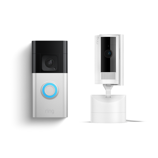 Satin Nickel:Pan-Tilt Indoor Camera + Battery Video Doorbell Plus