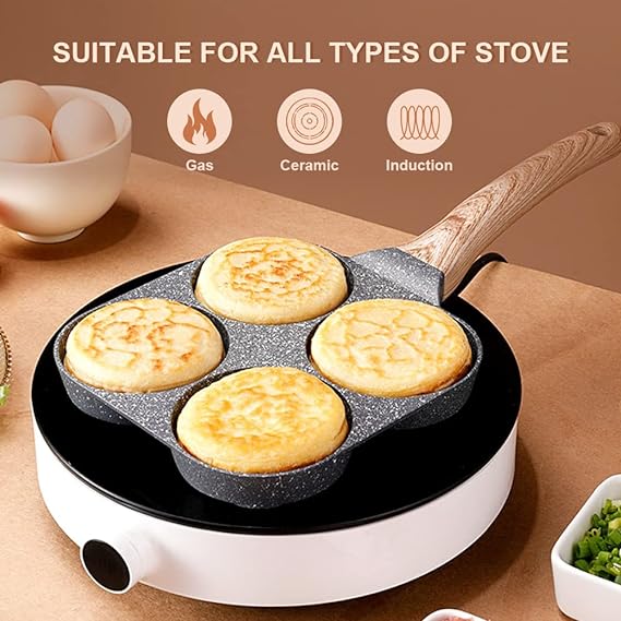Pancake Pan Induction 4 Holes Fried Egg Pan Non-Stick Eye Pan Aluminium Induction - Bobikuke