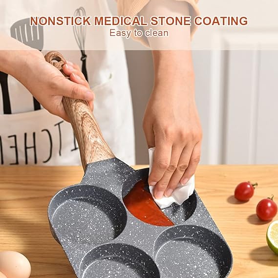 Pancake Pan Induction 4 Holes Fried Egg Pan Non-Stick Eye Pan Aluminium Induction - Bobikuke