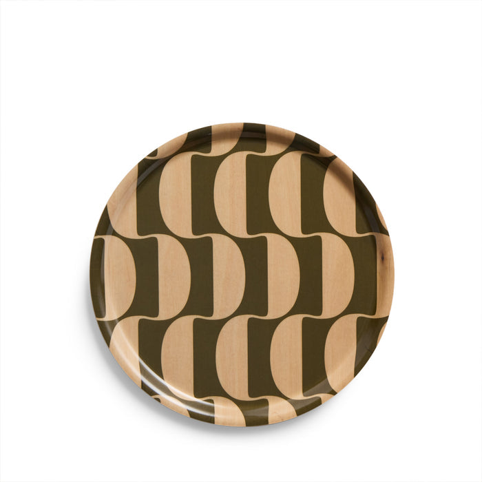 Parentheses Pattern Round Tray in Pesto