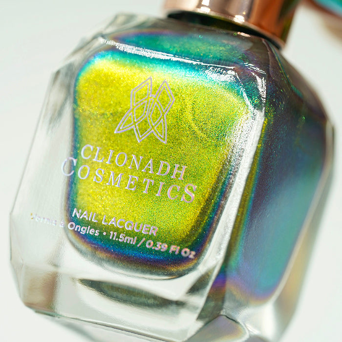 Macro shot of Patina Lite Nail Lacquer bottle.