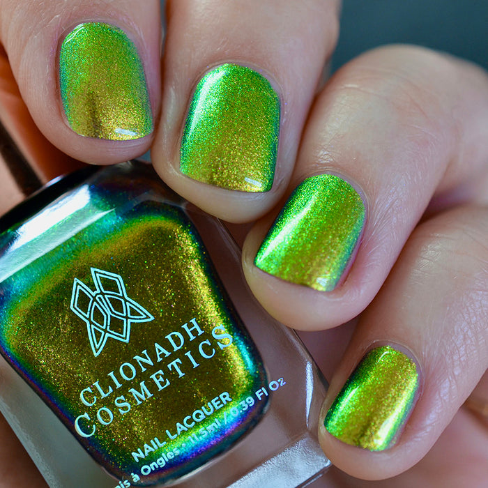 Low angled shot of nails done with Patina Lite Nail Lacquer on fair skin tone.