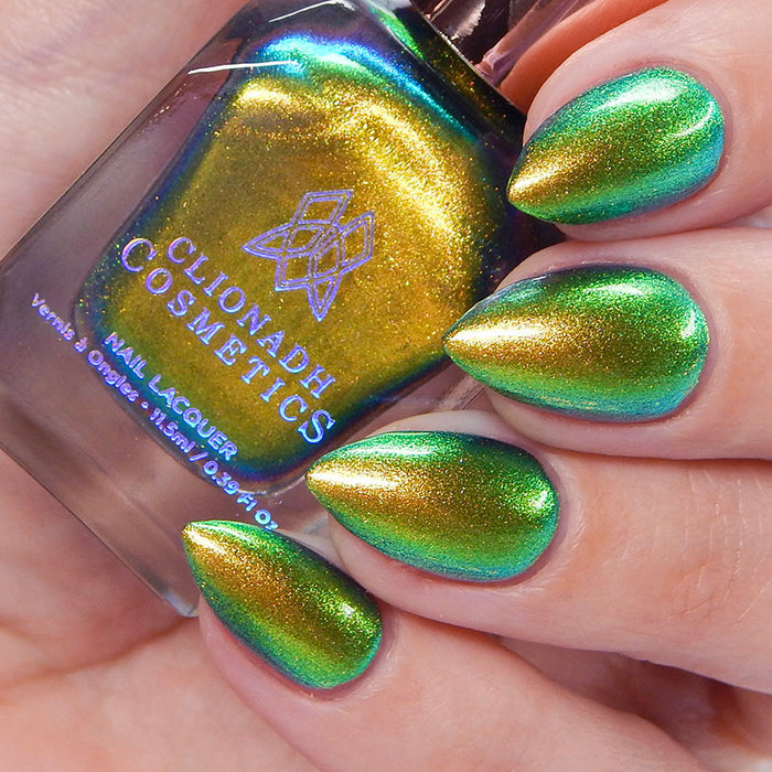 Low angled shot of nails done with Patina Lite Nail Lacquer on fair skin tone.