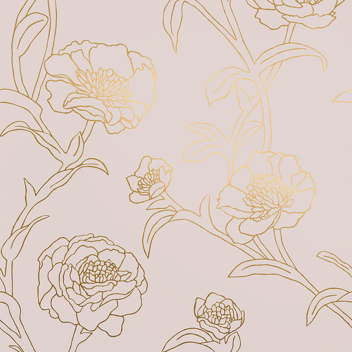 SINGLE ROLL / Rose Pink and Gold Floral