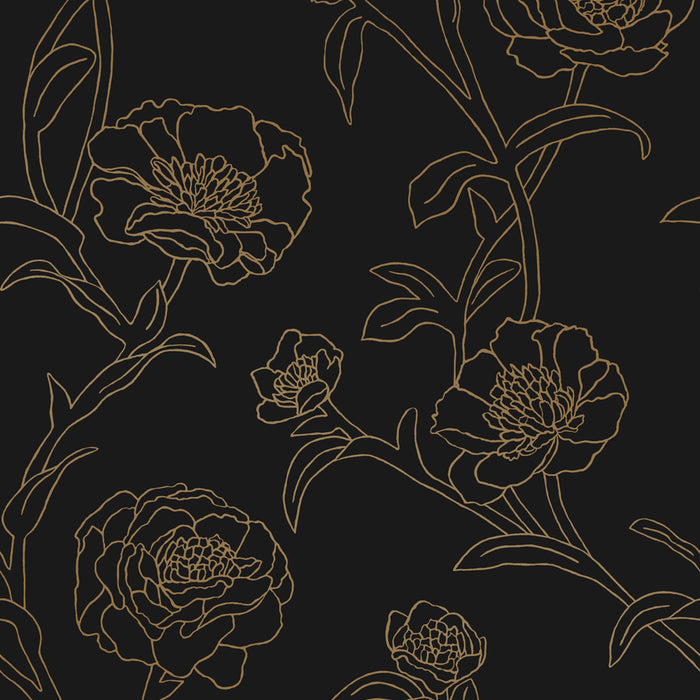 SINGLE ROLL / Black and Gold Floral