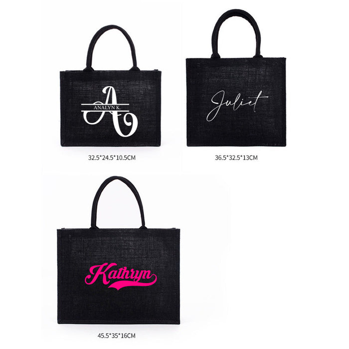 Personalized Black Jute Bag Travellers Hat Boutique