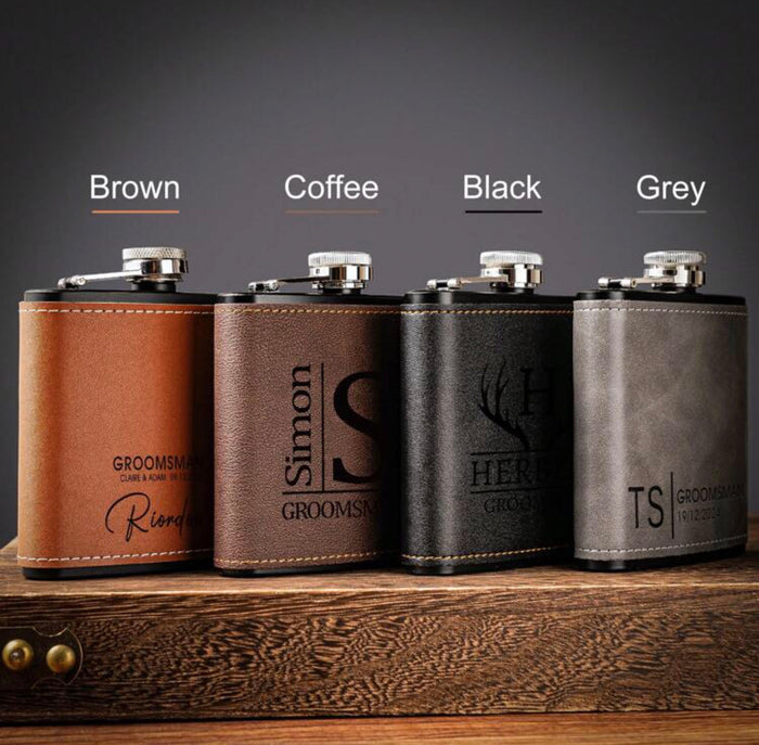 Personalized Men's Leather Whisky Flask Travellers Hat Boutique