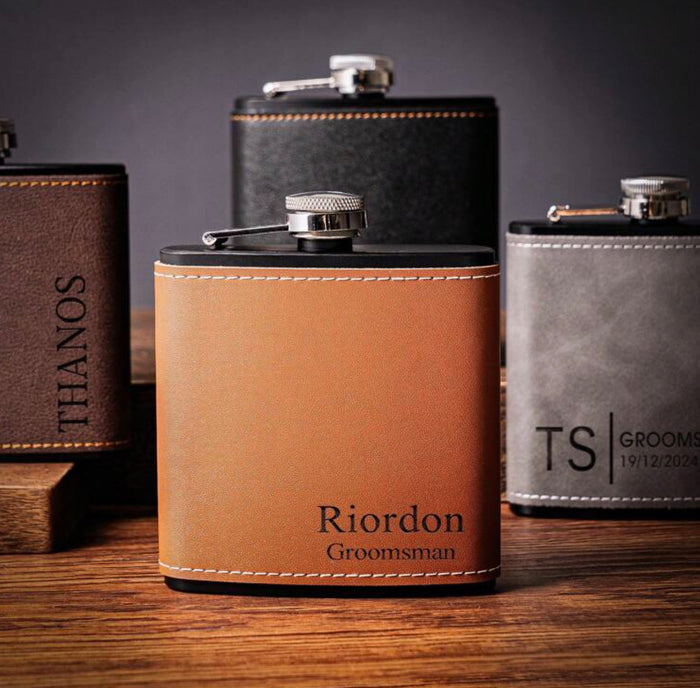 Personalized Men's Leather Whisky Flask Travellers Hat Boutique