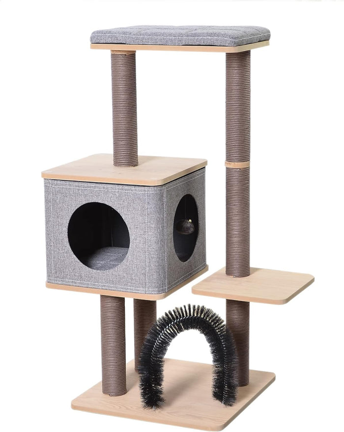PetPals PP18502 Three Level Elevated Cat Tree Condo With Massage And Particle Board Grey
