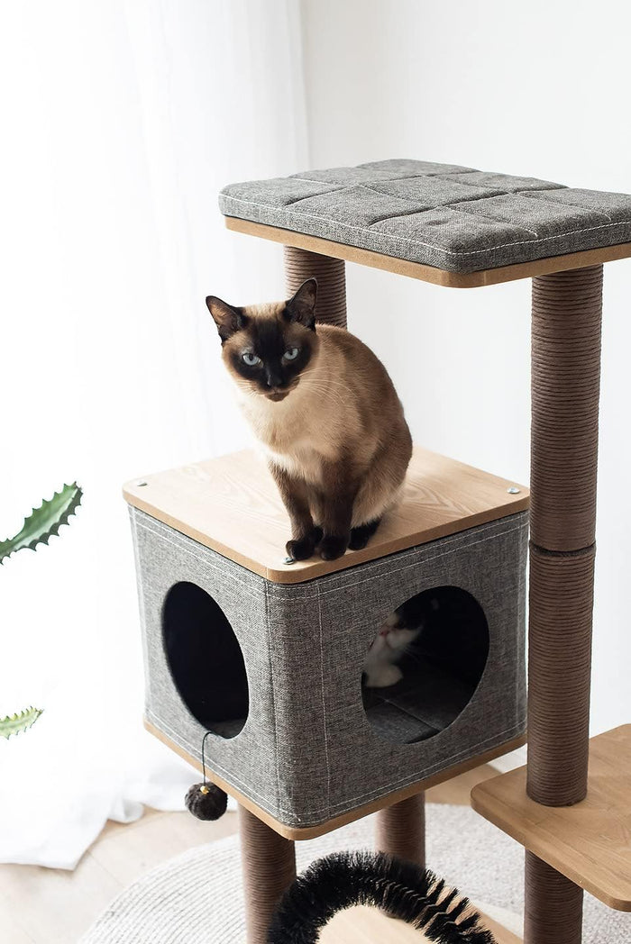 PetPals PP18502 Three Level Elevated Cat Tree Condo With Massage And Particle Board Grey