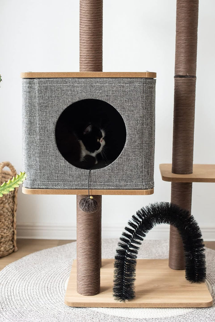 PetPals PP18502 Three Level Elevated Cat Tree Condo With Massage And Particle Board Grey