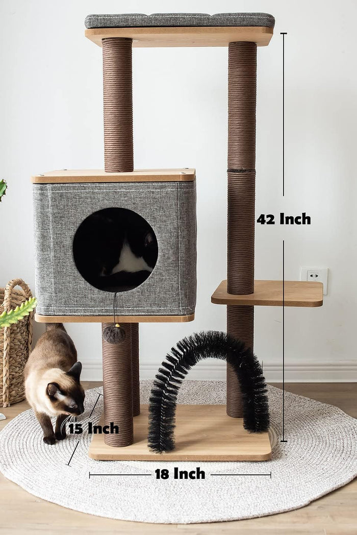 PetPals PP18502 Three Level Elevated Cat Tree Condo With Massage And Particle Board Grey