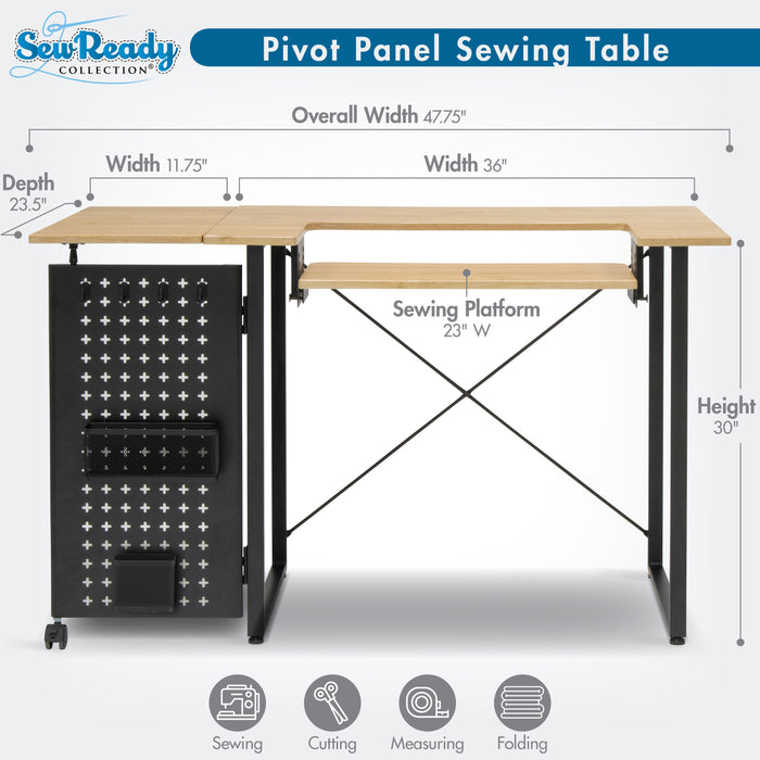 Pivot Sewing Table with Swingout Pegboard Panel with Storage Accessories and Height Adjustable Platform Graphite/Ashwood 13395