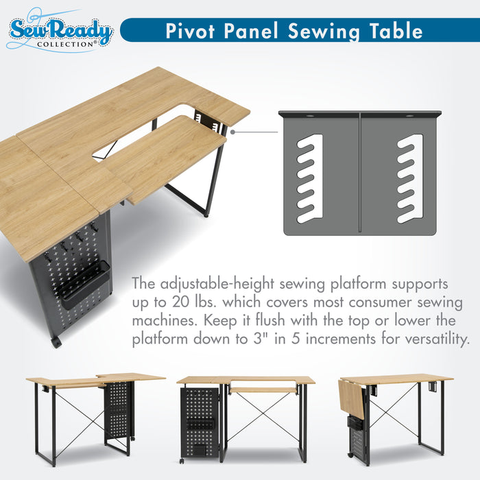 Pivot Sewing Table with Swingout Pegboard Panel with Storage Accessories and Height Adjustable Platform Graphite/Ashwood 13395