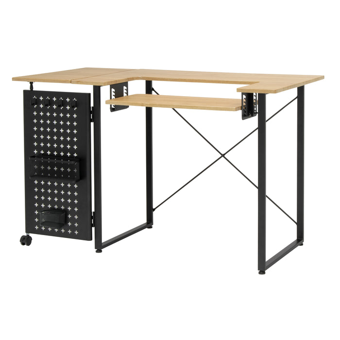 Pivot Sewing Table with Swingout Pegboard Panel with Storage Accessories and Height Adjustable Platform Graphite/Ashwood 13395