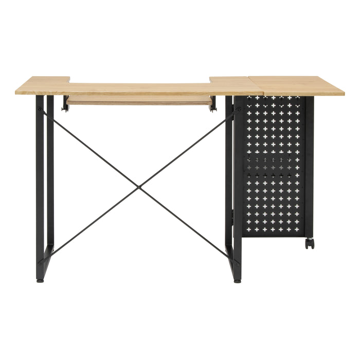 Pivot Sewing Table with Swingout Pegboard Panel with Storage Accessories and Height Adjustable Platform Graphite/Ashwood 13395