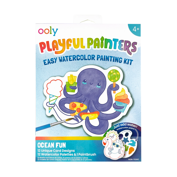 Front packaging of OOLY Ocean Fun Playful Painters Easy Watercolor Painting Kit on a white background