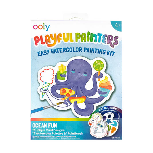 Front packaging of OOLY Ocean Fun Playful Painters Easy Watercolor Painting Kit on a white background