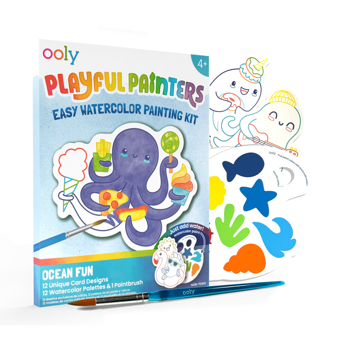Quarter angle of OOLY Ocean Fun Playful Painters Easy Watercolor Painting Kit on a white background