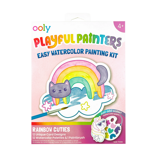 Front packaging of OOLY Rainbow Cuties Playful Painters Easy Watercolor Painting Kit on a white background