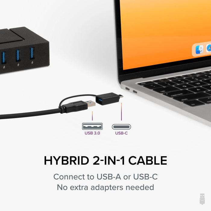 USBC-HUB7BC hybrid 2-in-1 cable with integrated USB 3.0 and USB-C connectors for laptop connectivity.