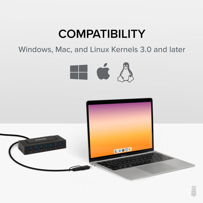 Compatibility: Windows, Mac, and Linux Kernels 3.0 and later for Plugable USBC-HUB7BC 7-in-1 USB hub.