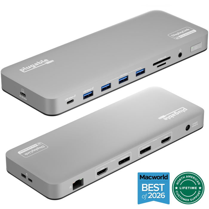Plugable USB-C Docking Station for Mac, Dual 4K Monitors, 100W Laptop Charging (B-Stock)