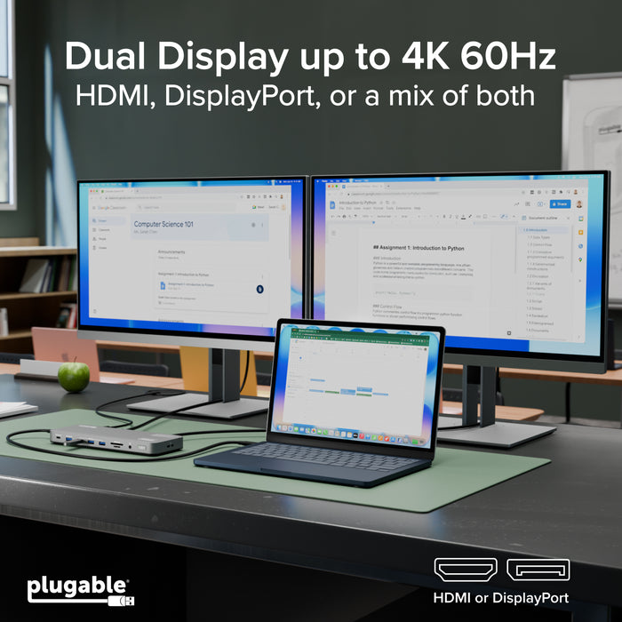 Plugable USB-C Docking Station for Mac, Dual 4K Monitors, 100W Laptop Charging (B-Stock)