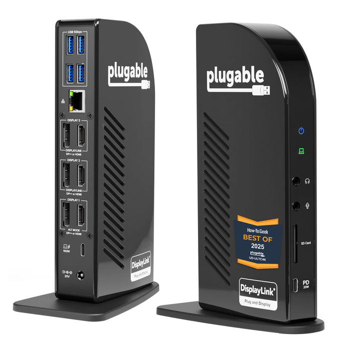 Plugable USB-C Triple 4K Monitor Docking Station with 100W Laptop Charging (B-Stock)