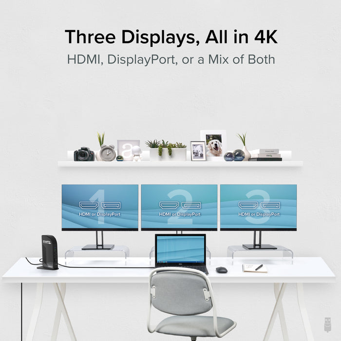 Plugable USB-C Triple 4K Monitor Docking Station with 100W Laptop Charging (B-Stock)