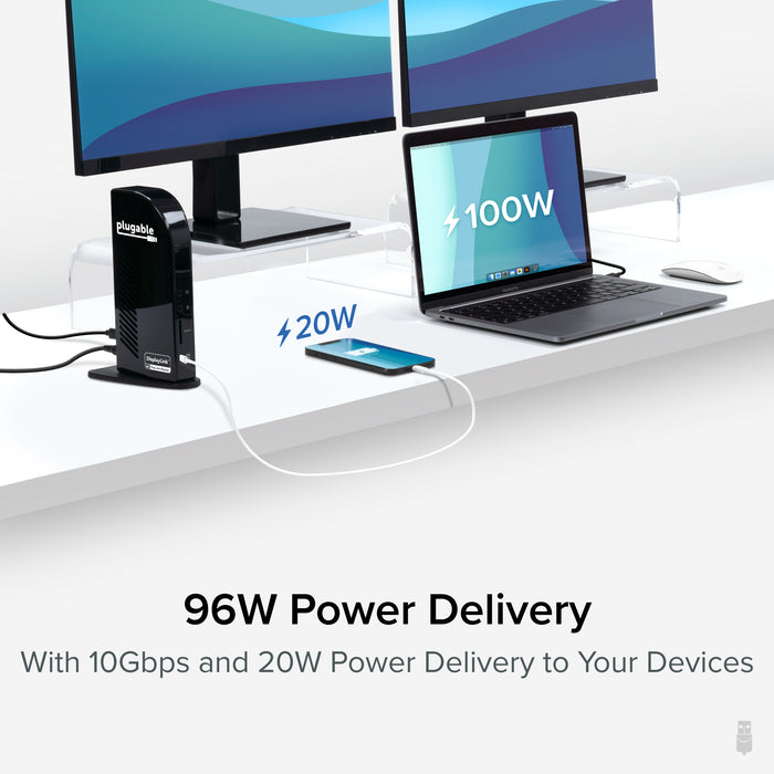 Plugable USB-C Triple 4K Monitor Docking Station with 100W Laptop Charging (B-Stock)