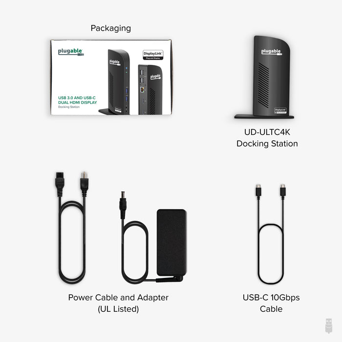 Plugable USB-C Triple 4K Monitor Docking Station with 100W Laptop Charging (B-Stock)
