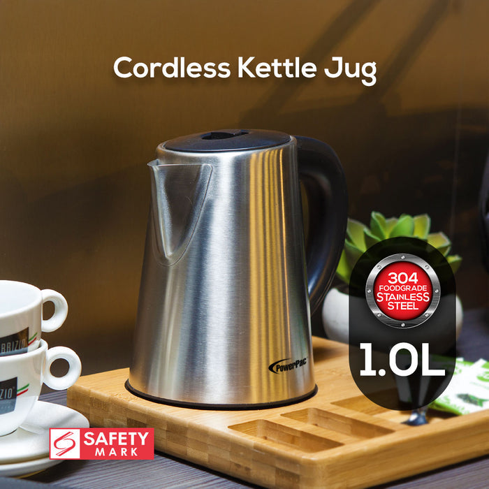 PowerPac Cordless Kettle Jug Stainless Steel. Cordless Jug 1.0L (PPJ2008)