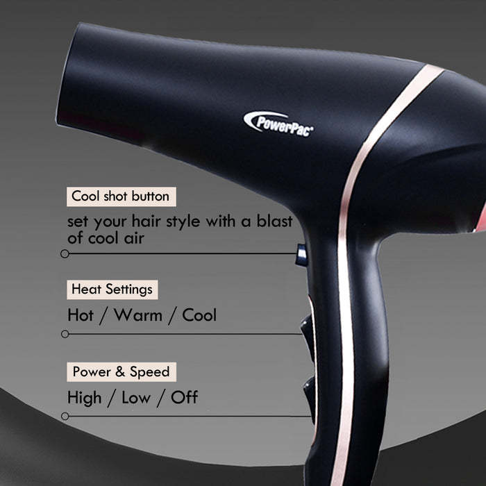 PowerPac DC High Speed Hair Dryer with cool air, Professional Hair Dryer, 2300W (PPH9030A)