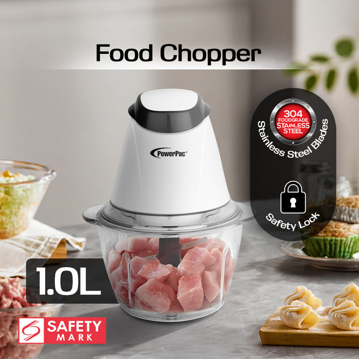 PowerPac Electric Food Chopper, Food Preparation 1L with Safety Lock Switch (PPCP813)